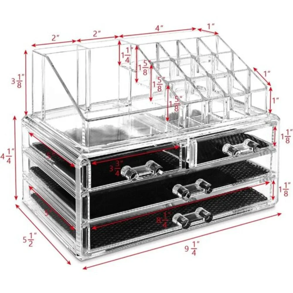 New Acrylic Makeup Organizer, 4 Drawers & Lipstick Holder for Vanity & Room